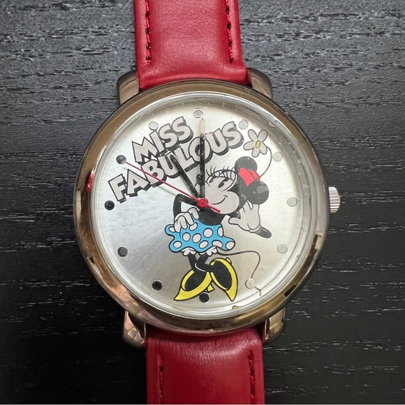 Disney 2008 Minnie Mouse Miss Fabulous Wrist Watch Leather Strap 3222561 New - Picture 2 of 5